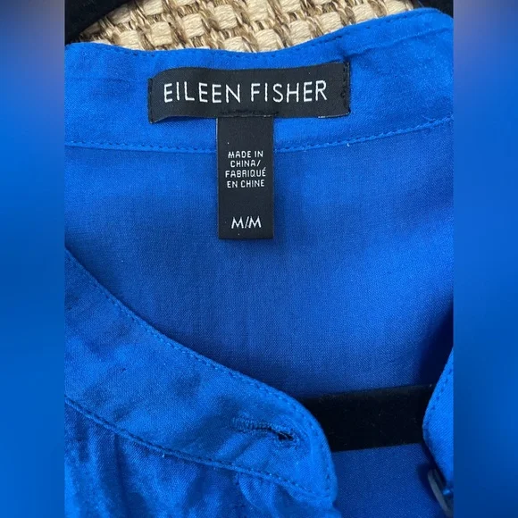 Eileen Fisher Silk Long Button Down Tunic – Medium – Cobalt Blue - Picture 5 of 5
